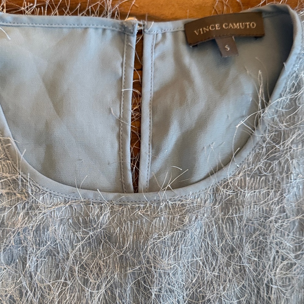 Vince Camuto Pale Blue Fuzzy Sleeveless Shell - Picture 2 of 4
